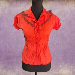 Red y2k ruffled blouse
